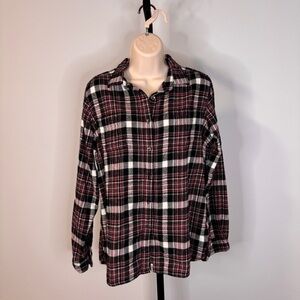 Women's Plaid Button Down Shirt - Black, Red, and White